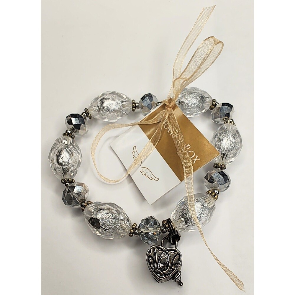 Signed Alexa's Angels Chunky Clear & Faceted Bead Prayer Box Stretch Bracelet